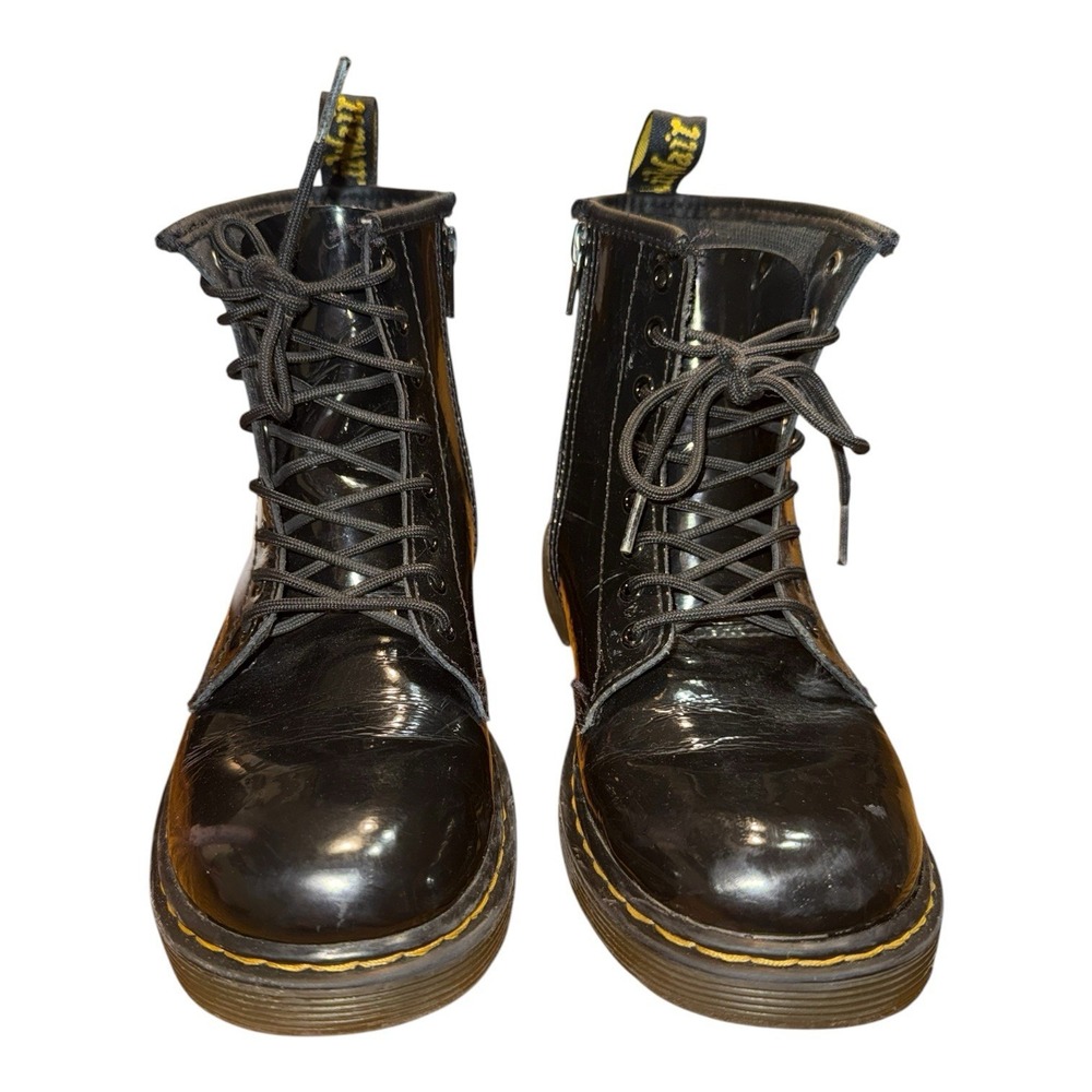 Dr Martens Combat Boots 1460 J Youth US 4 EU 36 Black Patent Leather Side Zip